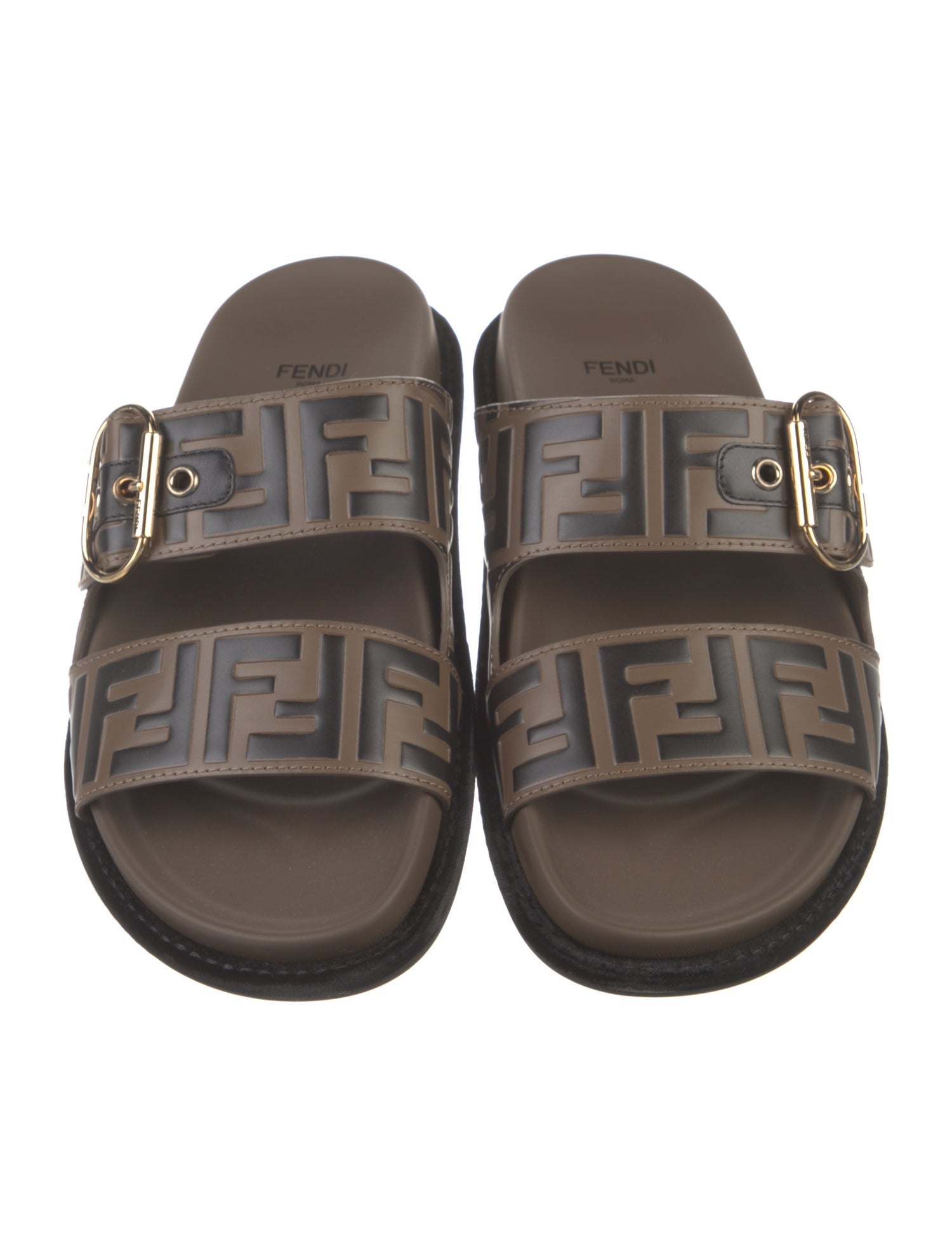 Fendi Zucca FF Logo Leather Slides